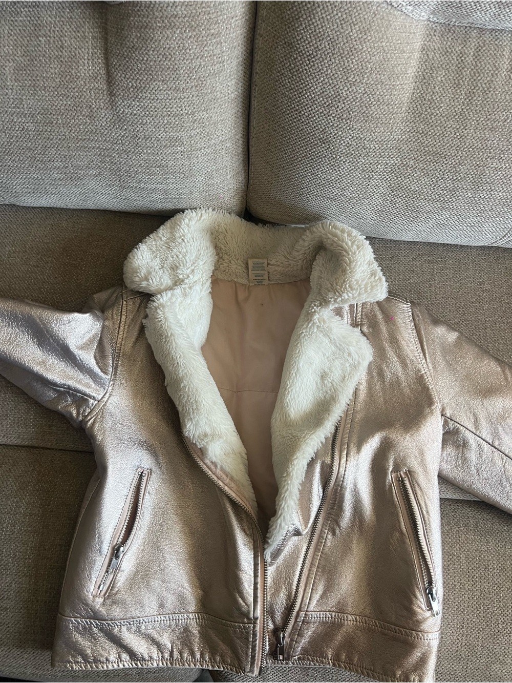 Girl’s  Metallic Rose Gold Faux-Shearling Jacket Size 7/8